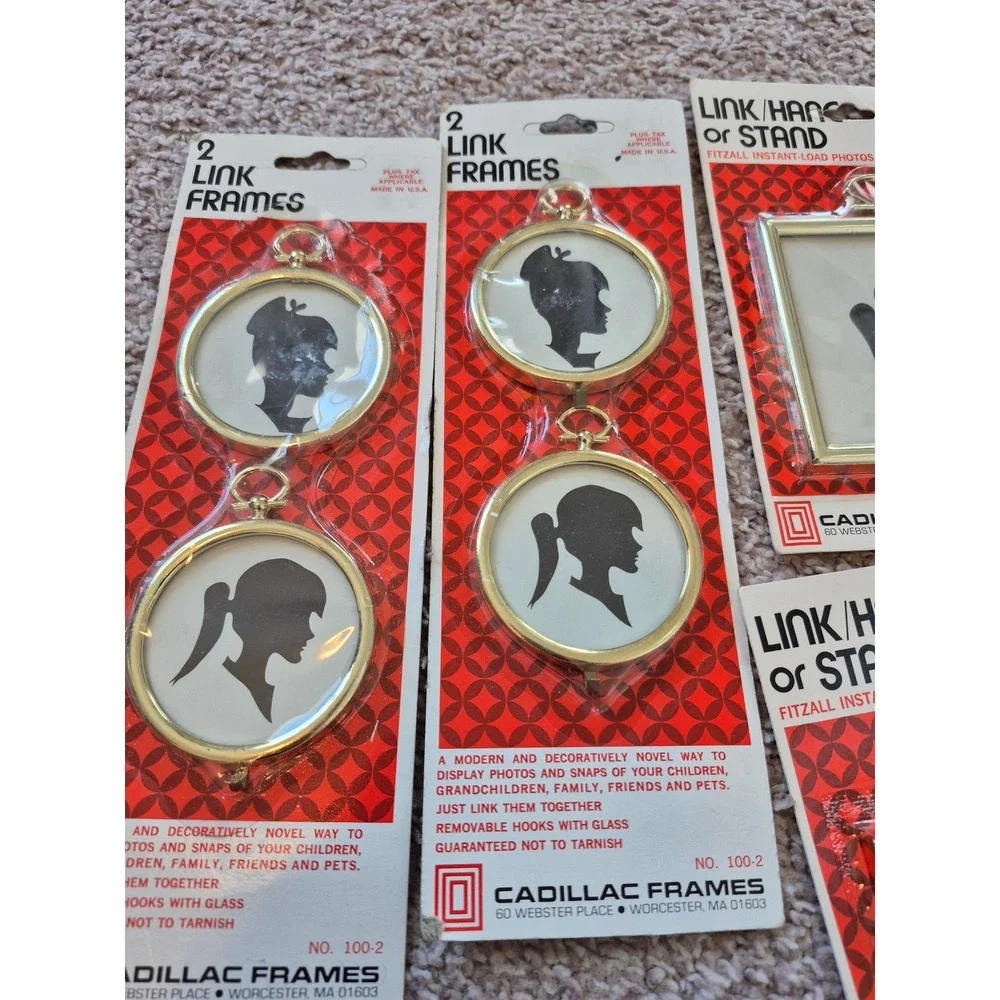 Vintage Cadillac Frames Gold Tone Linkable Photo Frame Lot Round Square 4 Pack